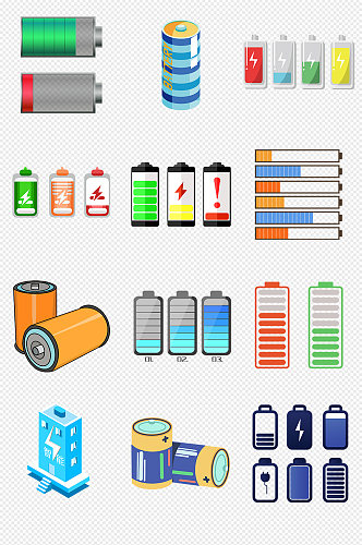 彩色电池电量充电电力PNG免抠素材