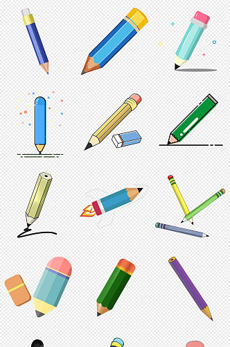 卡通铅笔文具蓝色铅笔PNG免抠素材