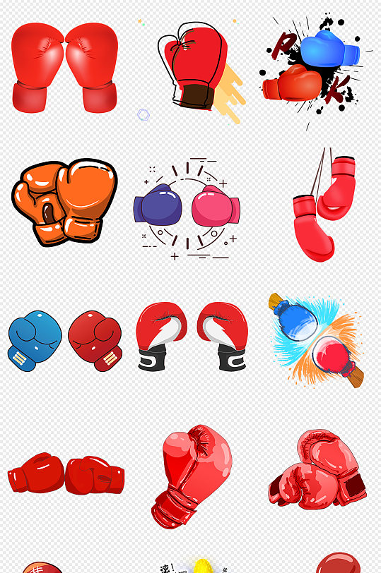 卡通红色拳击套拳击手套png免抠素材-众图网