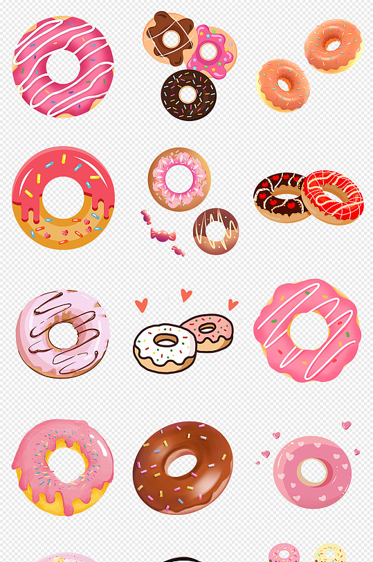 卡通手绘甜甜圈甜品甜点png免抠素材