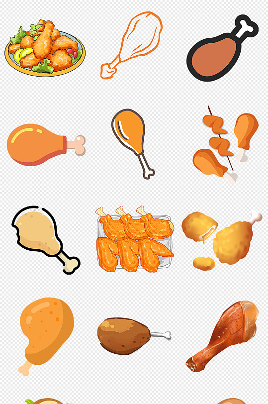 卡通手绘鸡腿炸鸡png免抠素材