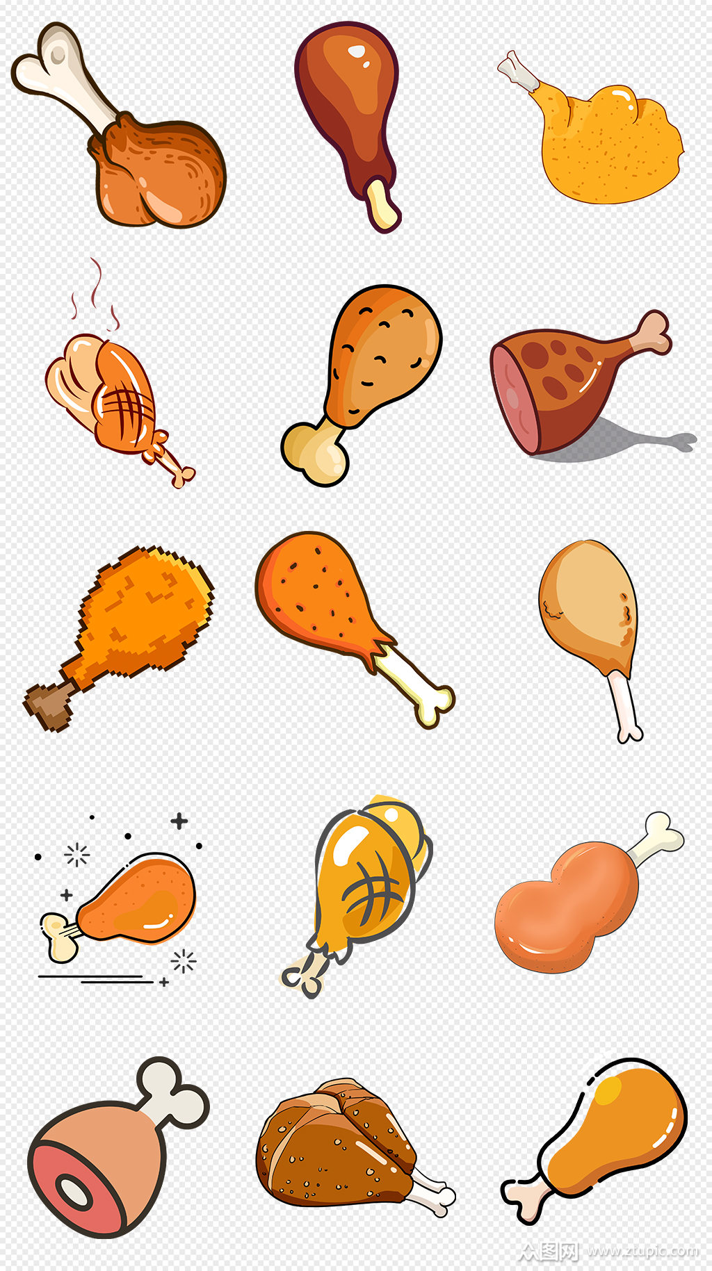 卡通黄色鸡腿快餐炸鸡png免抠素材