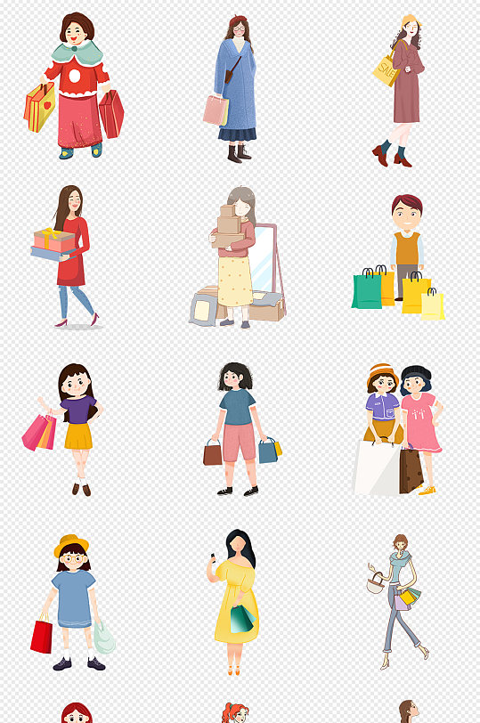 卡通手绘女孩时尚女性女装png免抠素材
