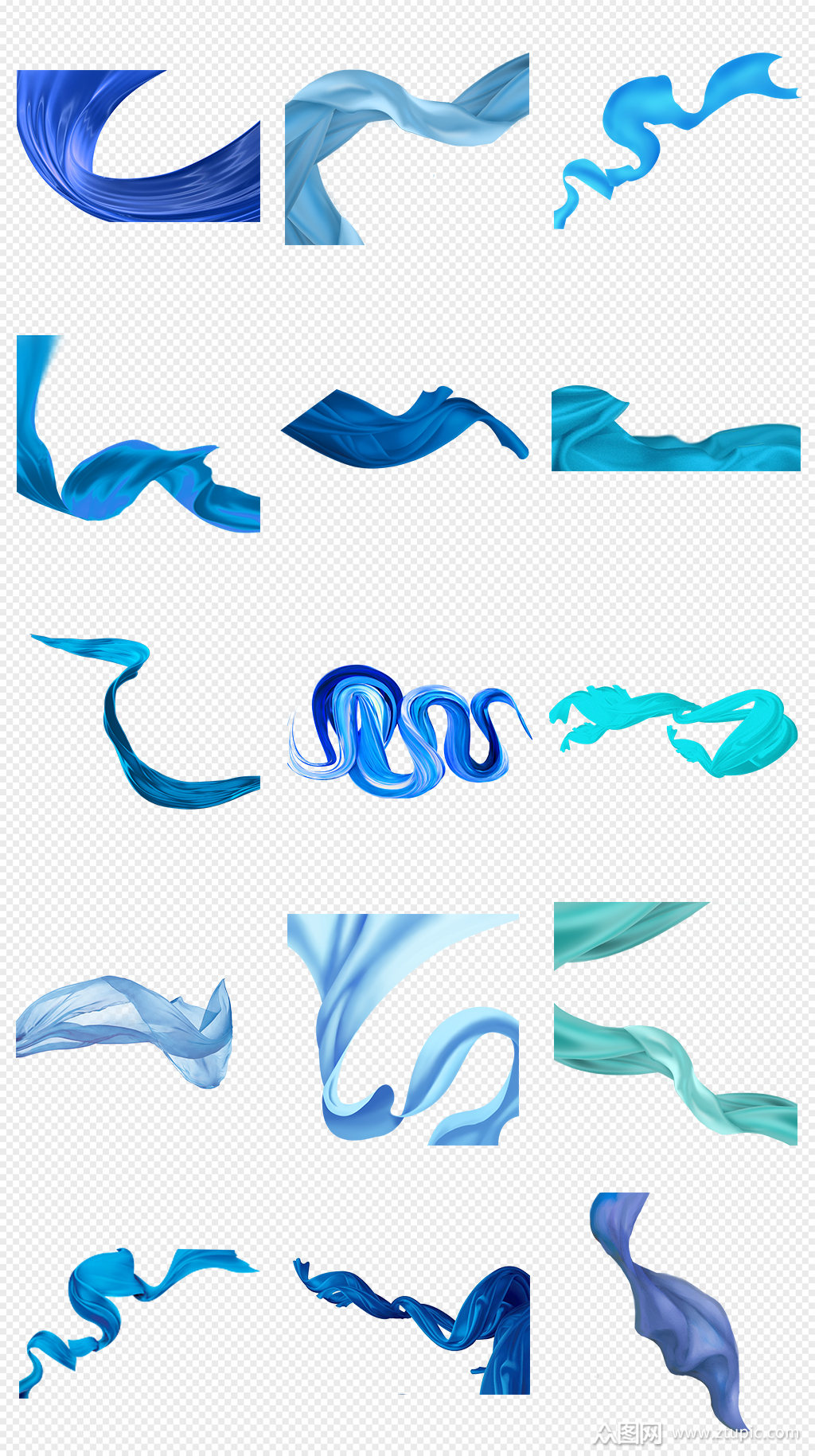 蓝色丝绸绸缎飘带png免抠素材素材