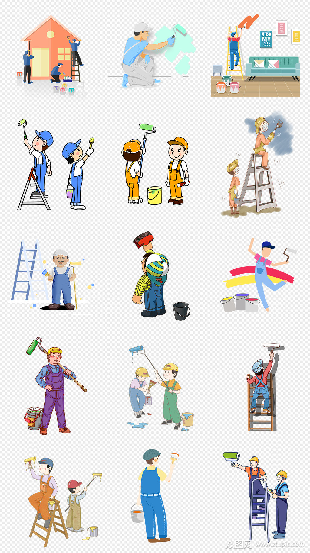 工人粉刷墙图片简笔画