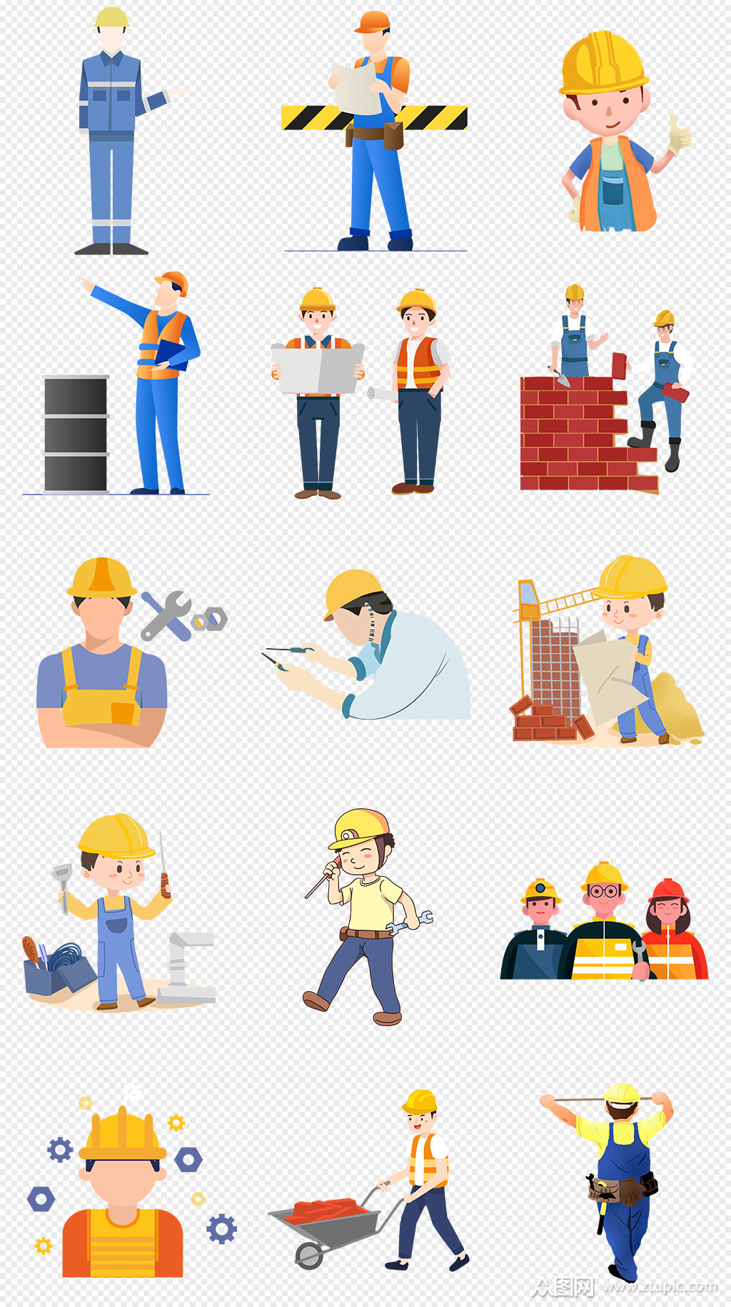 卡通手绘建筑工人png免抠素材 五一劳动节素材元素素材