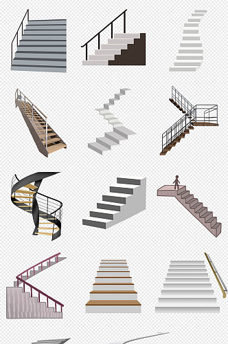 灰色楼梯步梯台阶PNG免抠素材