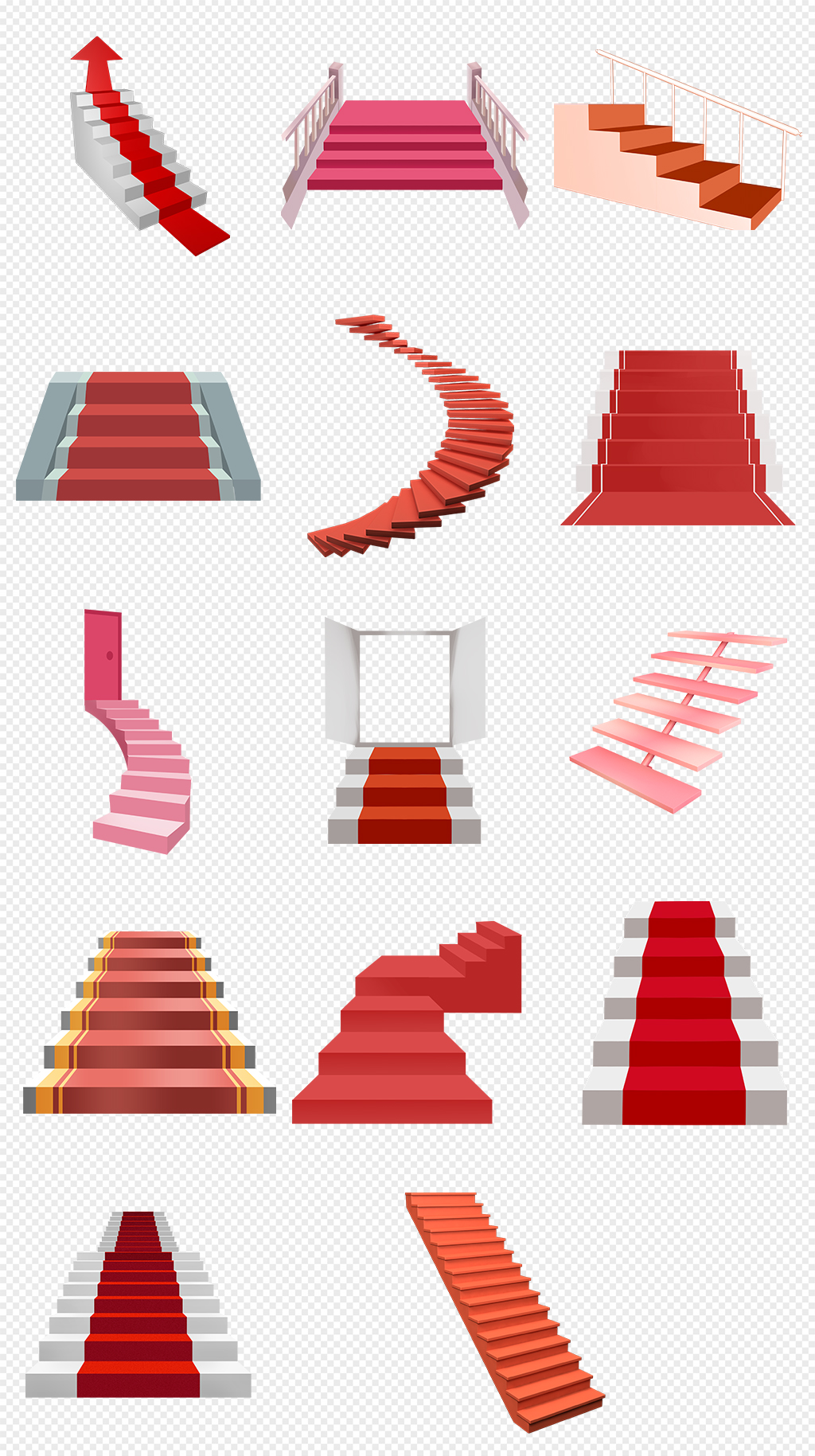 红色楼梯台阶png免抠素材模板下载