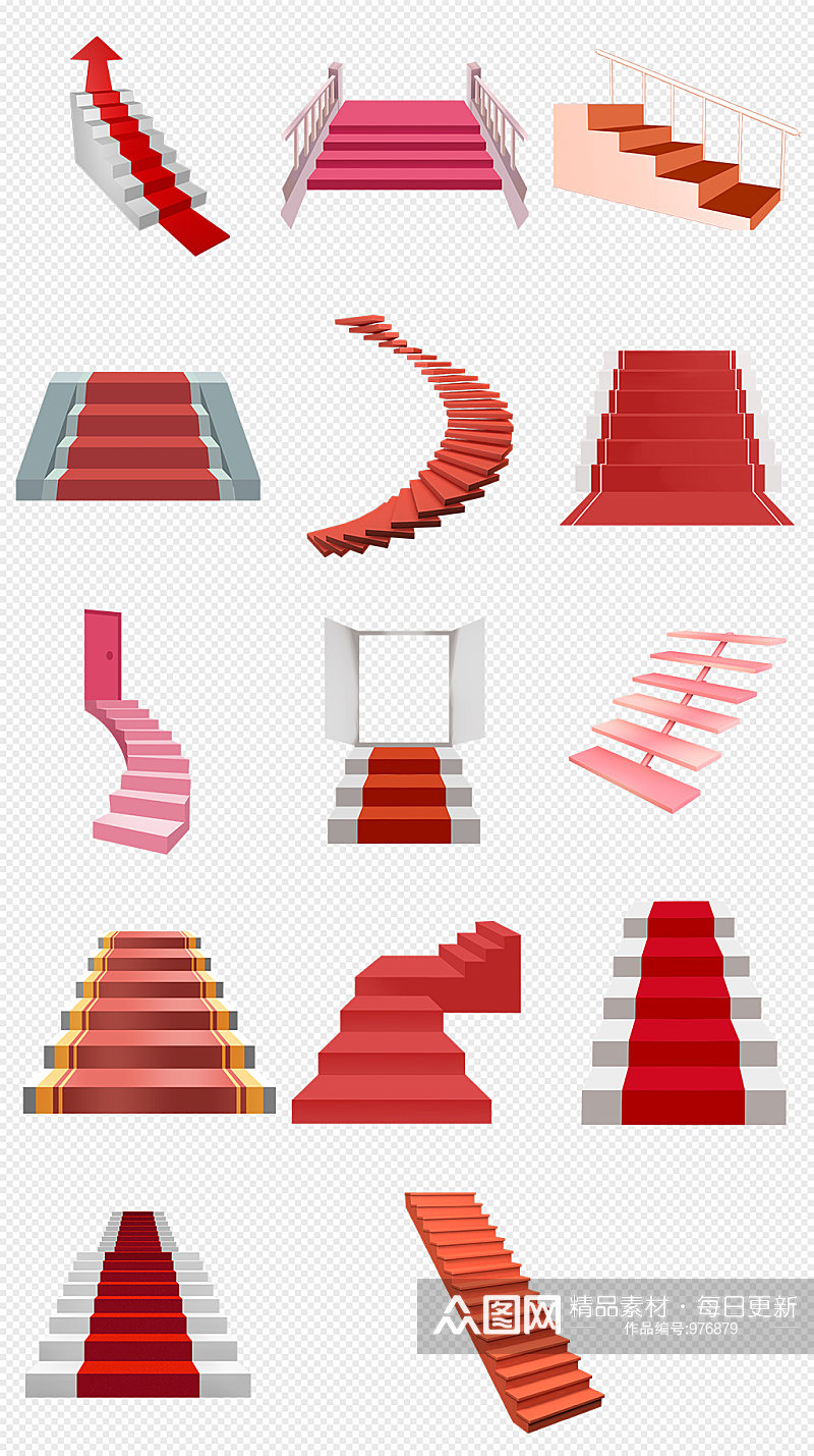 红色楼梯台阶PNG免抠素材素材