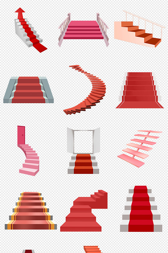 红色楼梯台阶PNG免抠素材