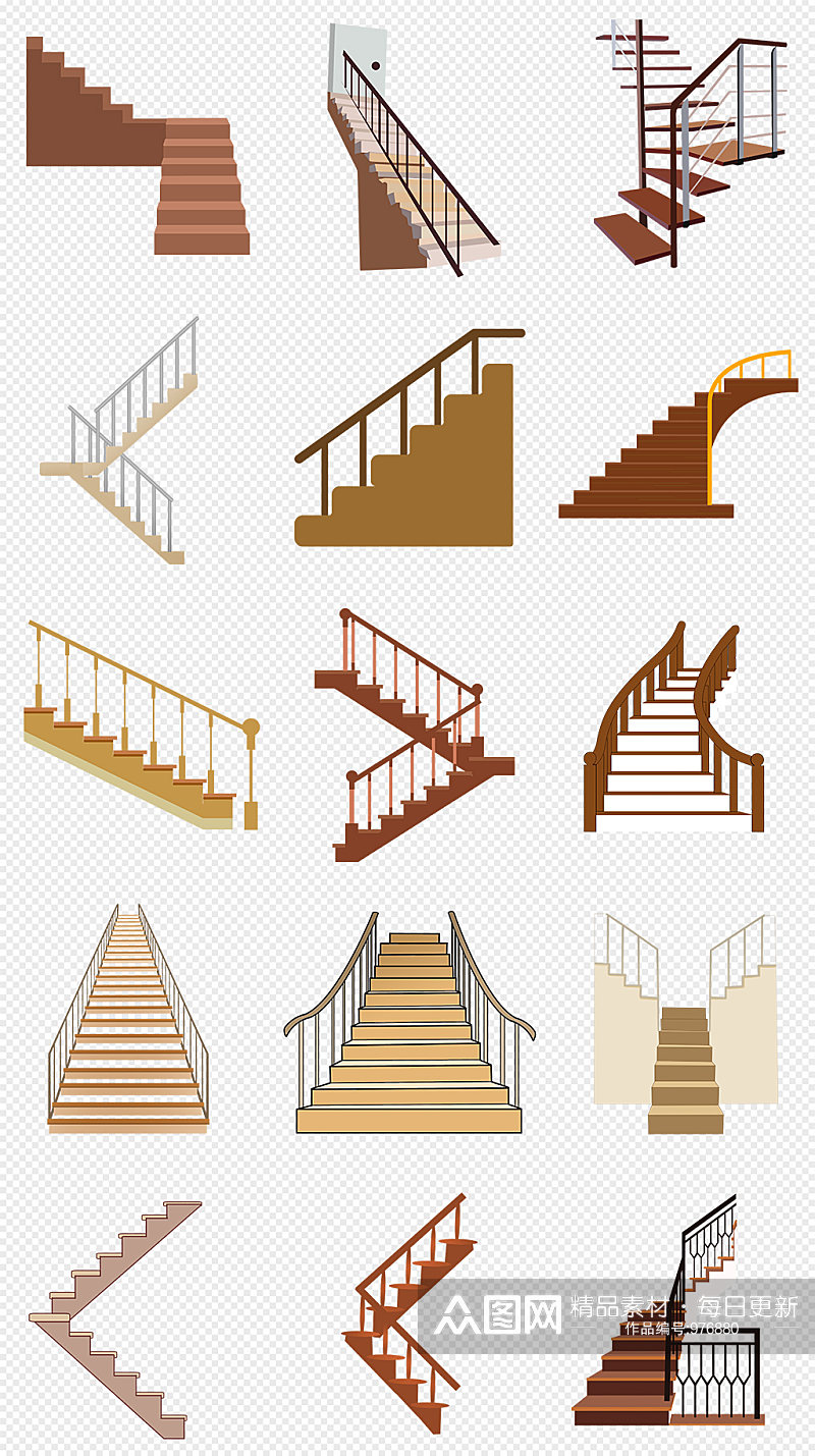 卡通手绘木质楼梯台阶PNG免抠素材素材