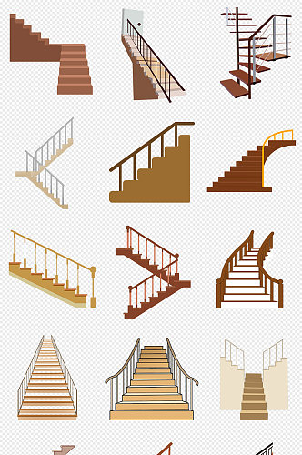 卡通手绘木质楼梯台阶PNG免抠素材