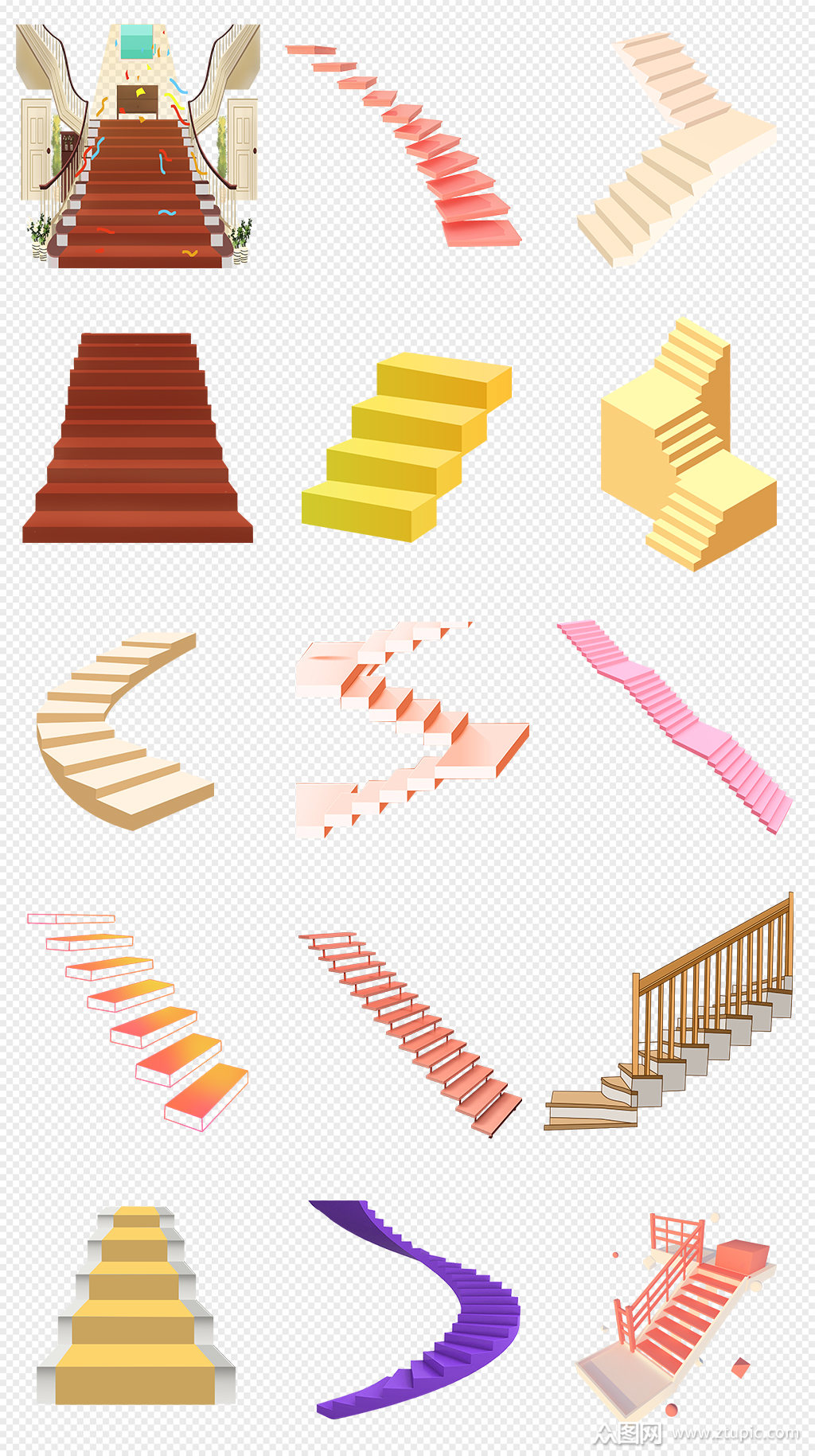 卡通手绘楼梯台阶步梯png免抠素材模板下载-编号976882-众图网