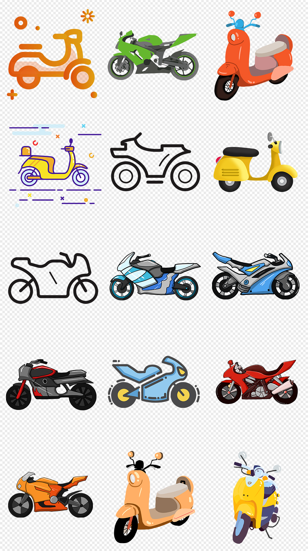 卡通手绘摩托车电动车png素材
