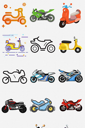 卡通手绘摩托车电动车PNG素材