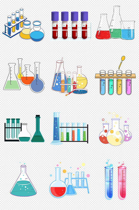 彩色化学实验试管烧杯PNG免抠素材