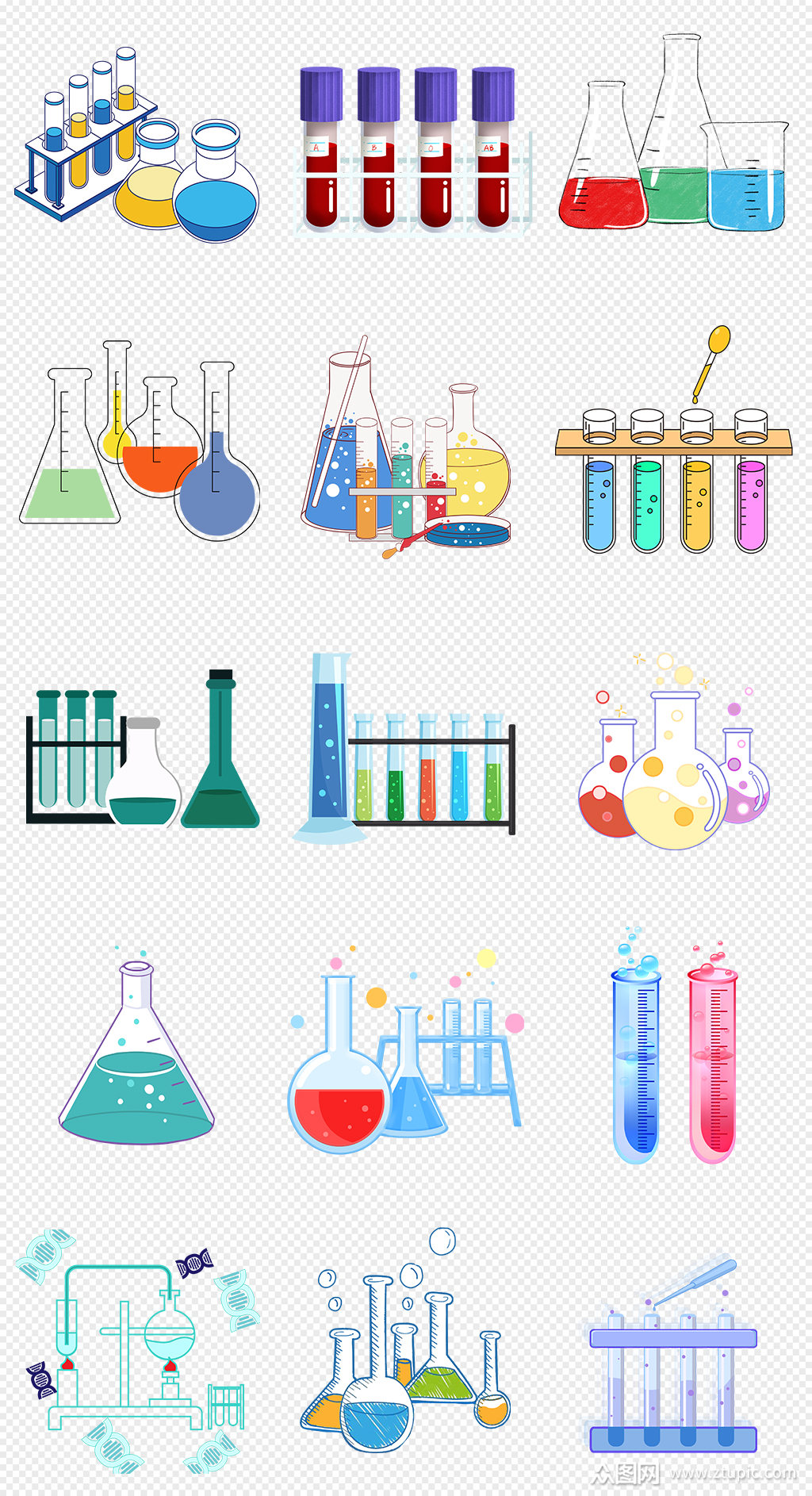 >彩色化学实验试管烧杯png免抠素材