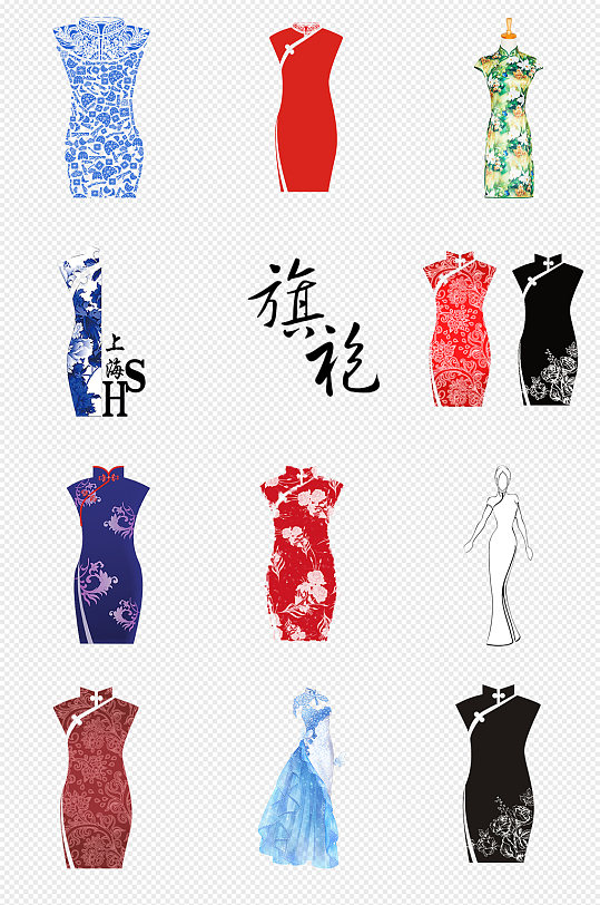 手绘旗袍和服元素