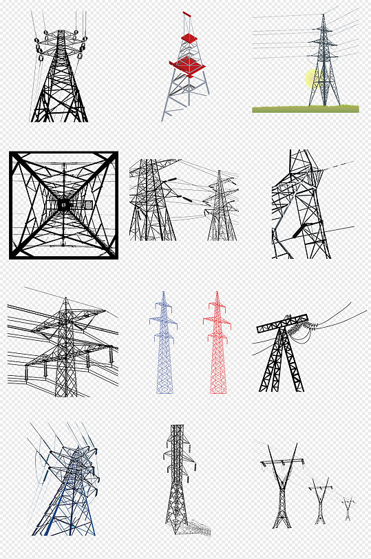 电线塔高压电力设备PNG免抠素材