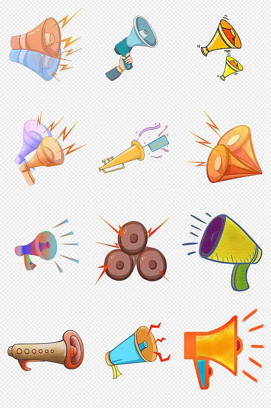 卡通手绘彩色喇叭小喇叭png免抠素材
