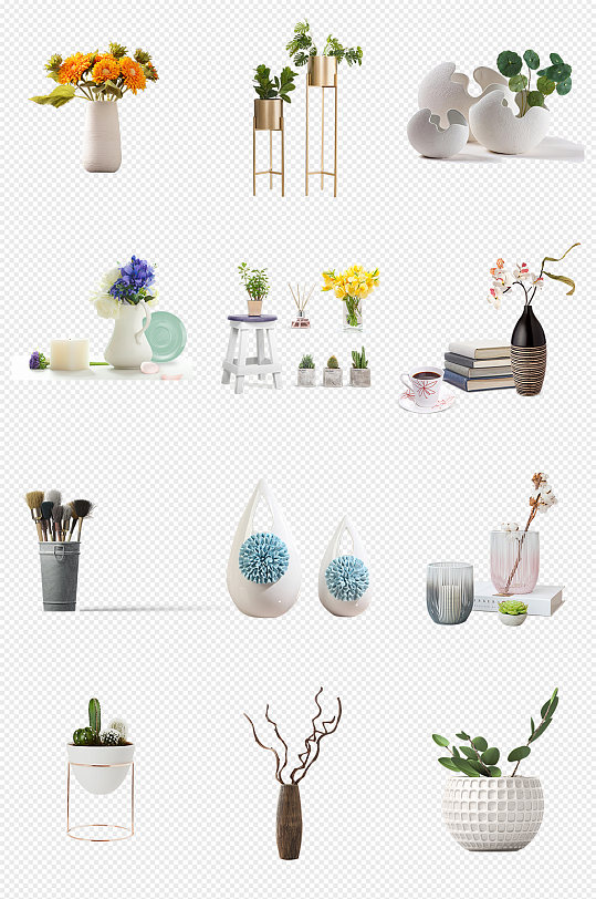 简洁大方陶瓷花瓶绿植装饰PNG免抠素材