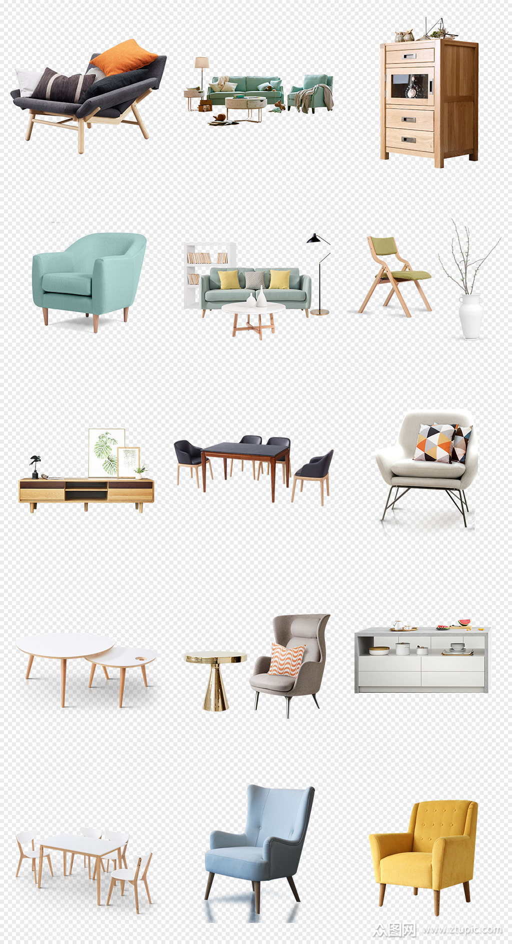 清新现代家居家装时尚沙发png免抠素材素材