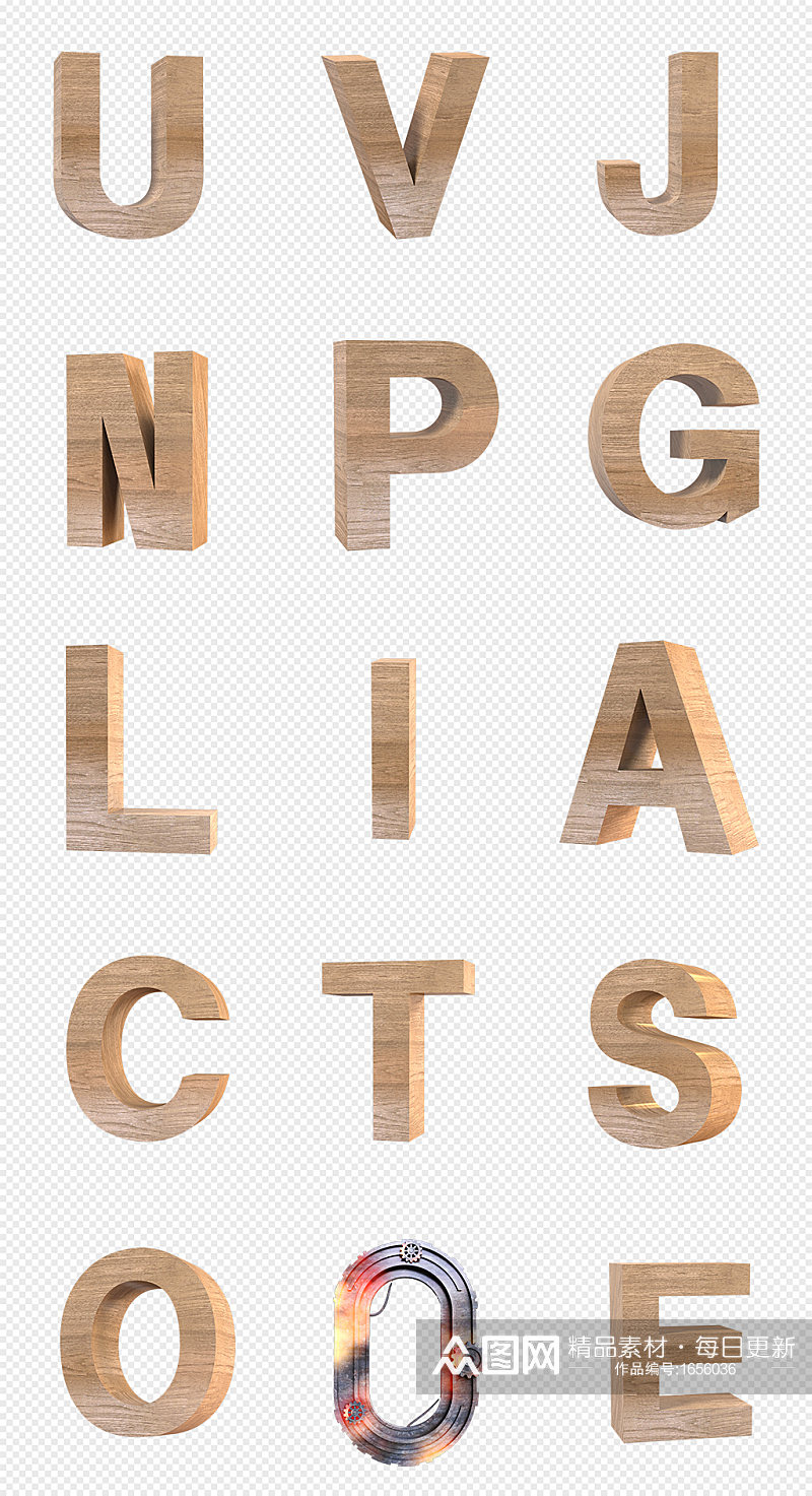 木质立体字母PNG免抠素材素材