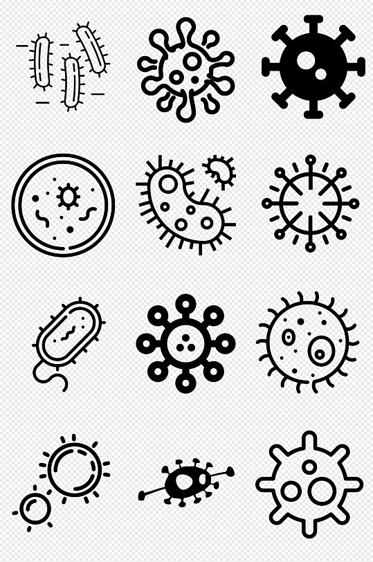 黑色细菌病毒图标PNG免抠素材