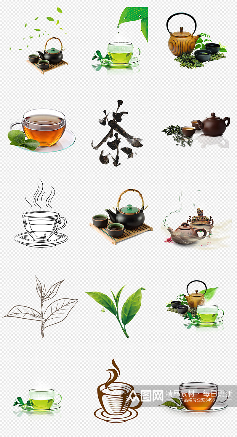 古风茶壶茶杯茶叶PNG免抠素材素材