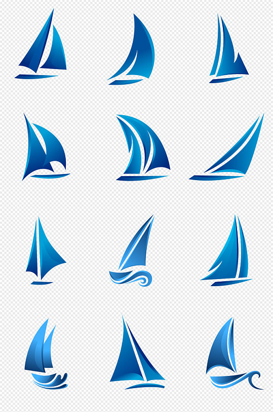 蓝色帆船图标PNG免抠素材