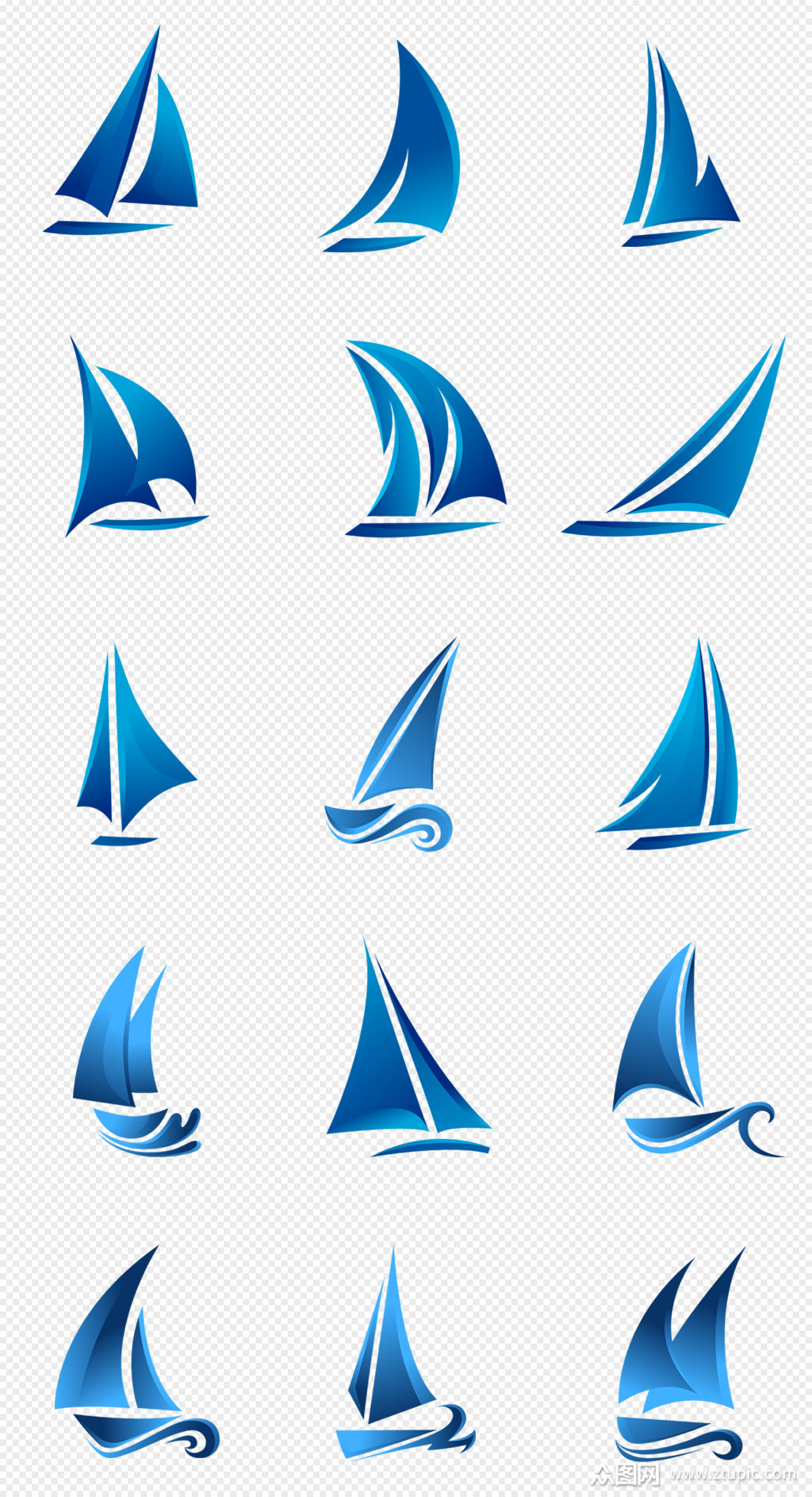 蓝色帆船图标png免抠素材素材