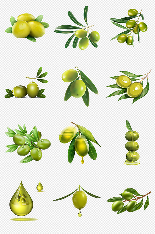 绿色橄榄新鲜橄榄橄榄油PNG免抠素材