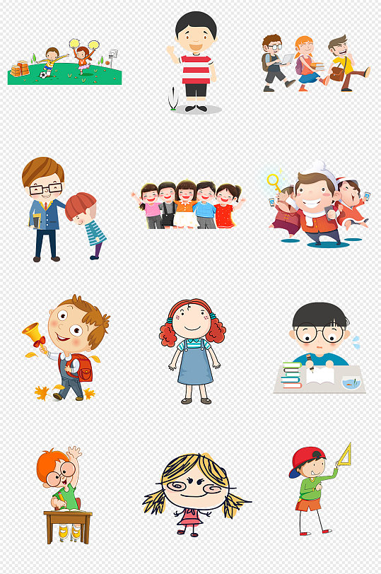 卡通学生可爱小孩png免抠素材