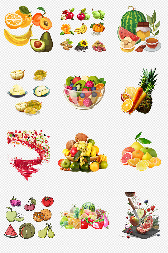 卡通手绘水果合集一堆水果PNG免抠素材