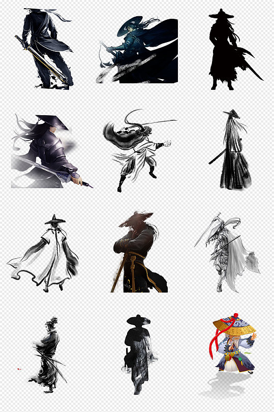 中国风水墨侠客剑客武侠png免抠素材