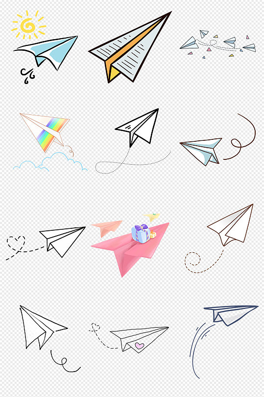 卡通手绘纸飞机png免抠素材