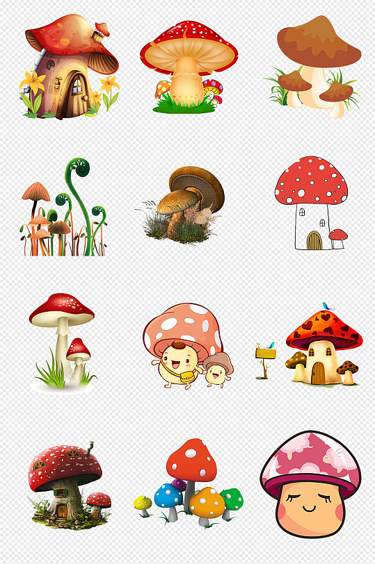 卡通手绘彩色蘑菇PNG免抠素材
