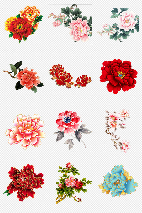 工笔画牡丹花国画牡丹png免抠素材