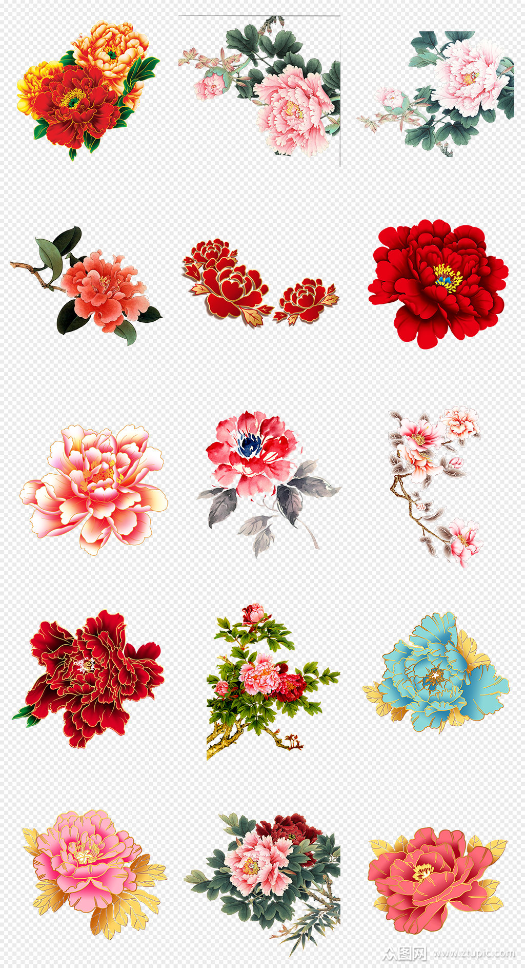工笔画牡丹花国画牡丹png免抠素材素材