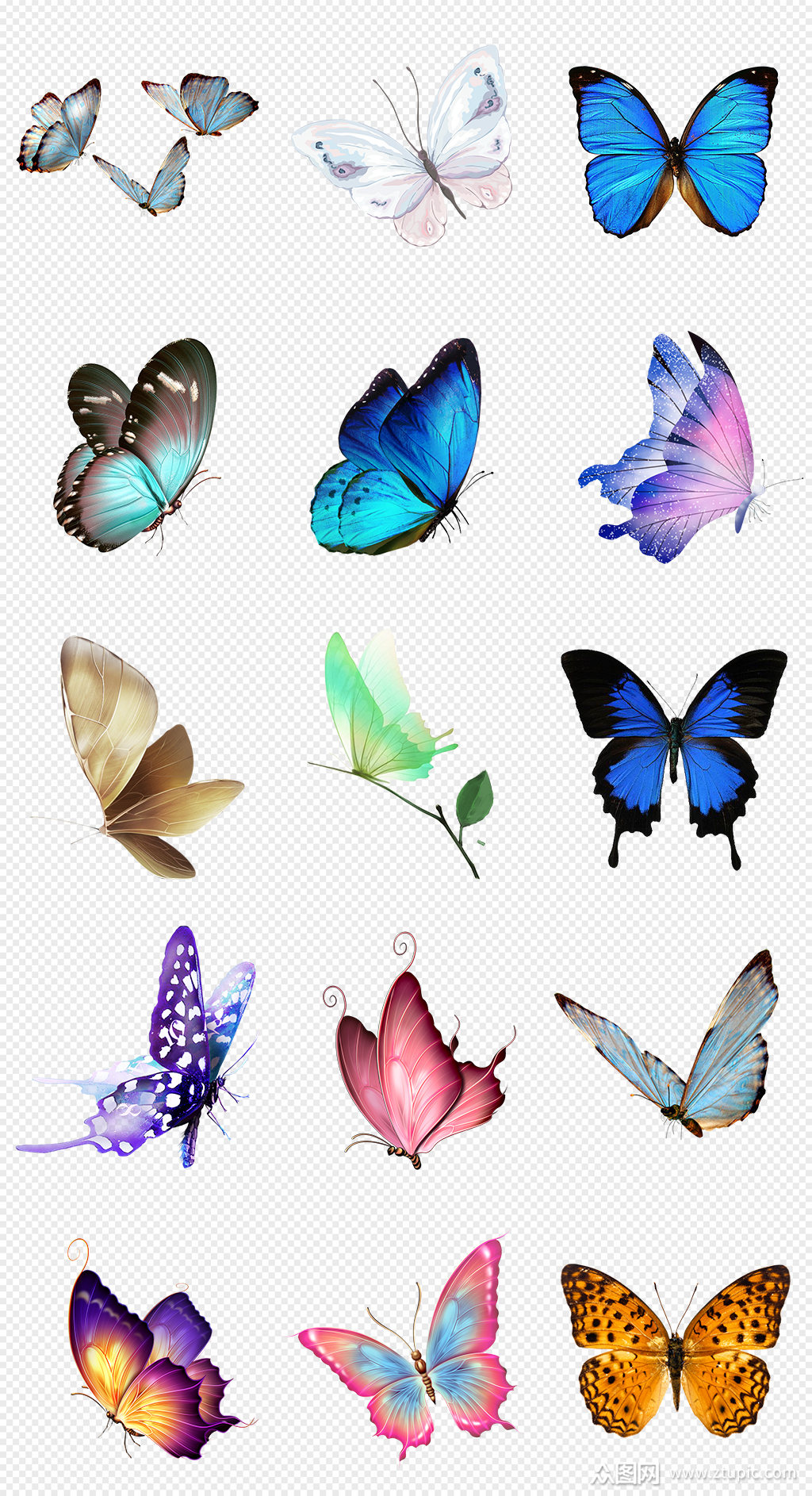 彩色蝴蝶png免抠素材模板下载-编号3305748-众图网