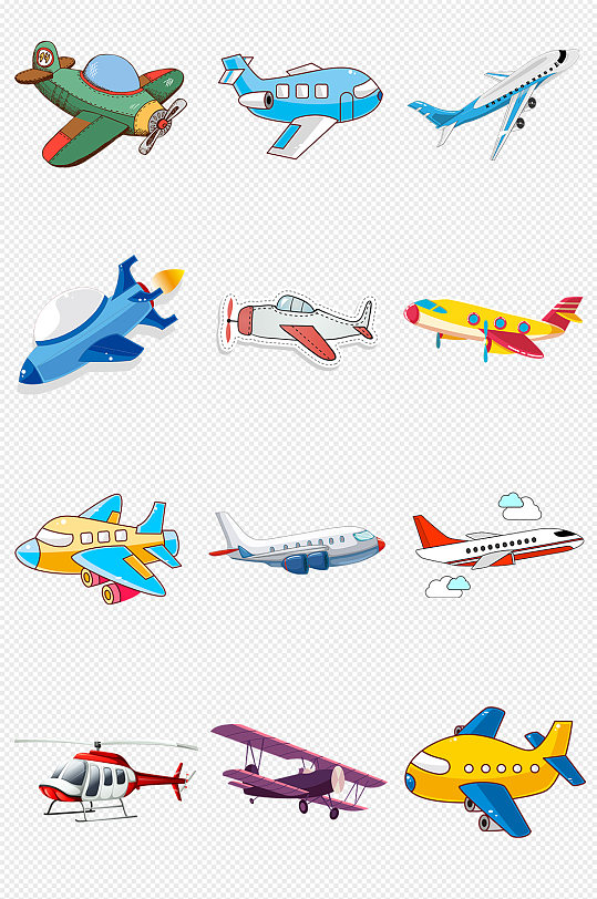 手绘卡通飞机彩色飞机png免抠素材