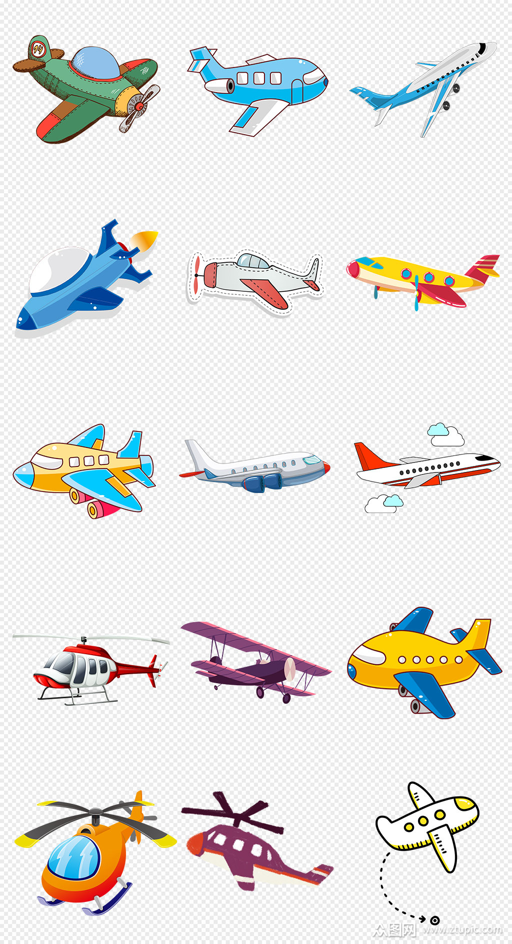 手绘卡通飞机彩色飞机png免抠素材素材