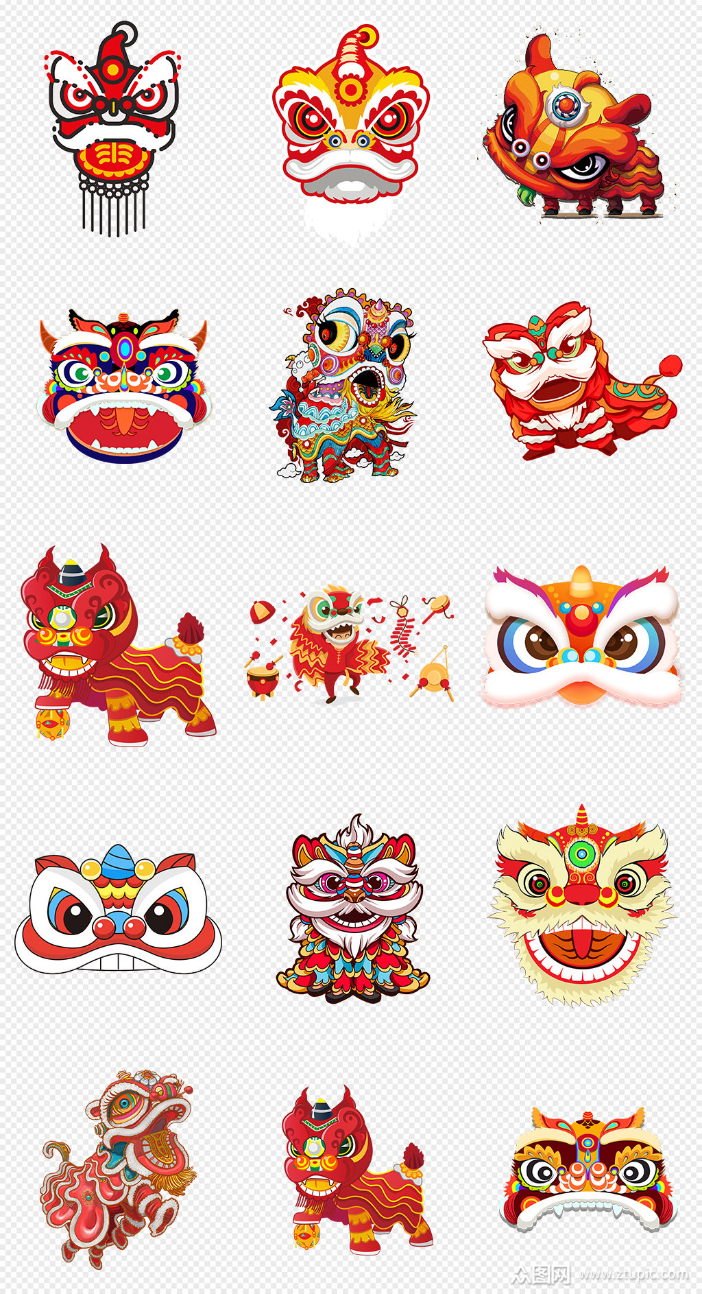 中国风舞狮卡通狮子头素材素材