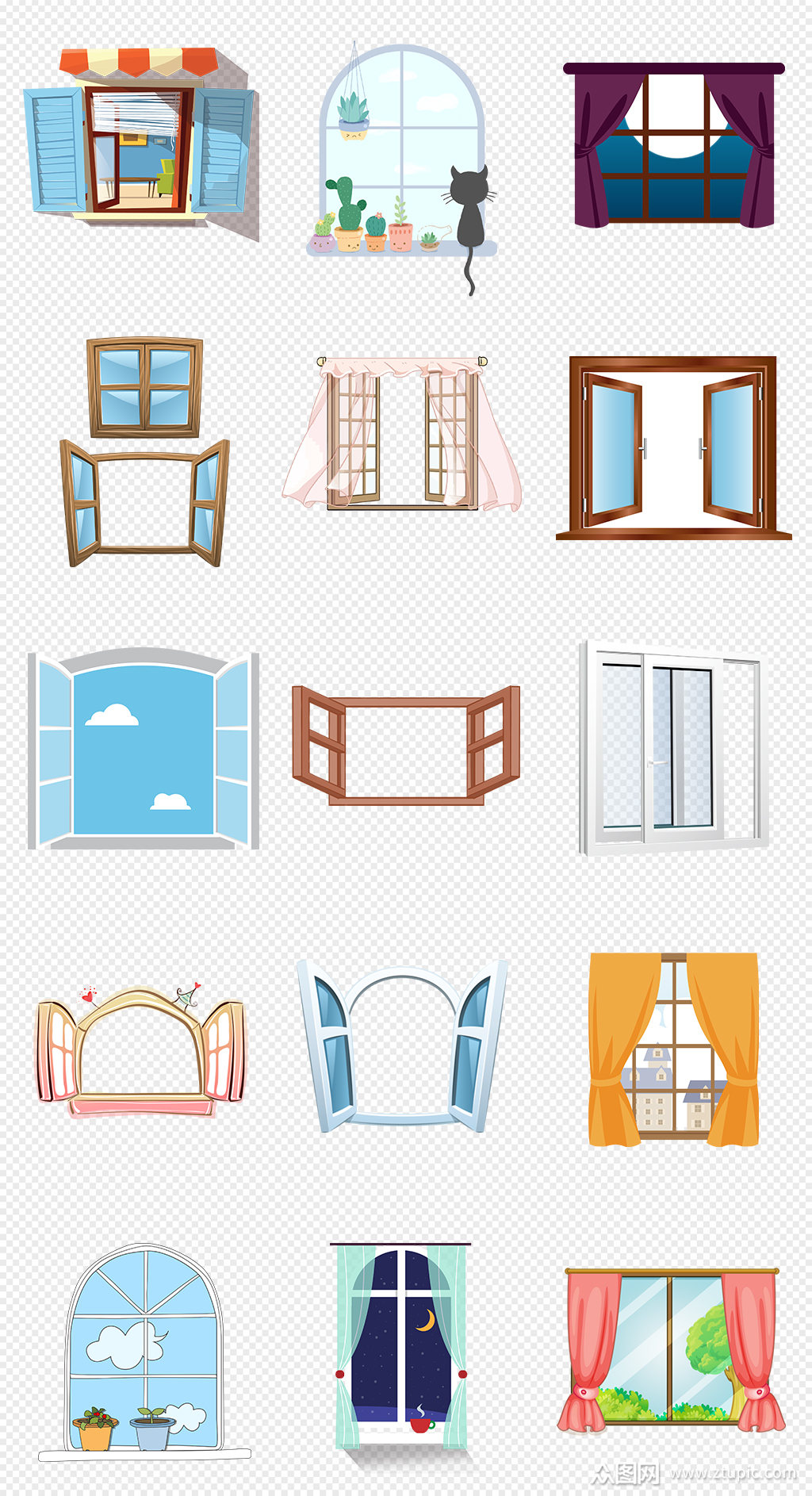 可爱卡通窗户png免抠素材素材