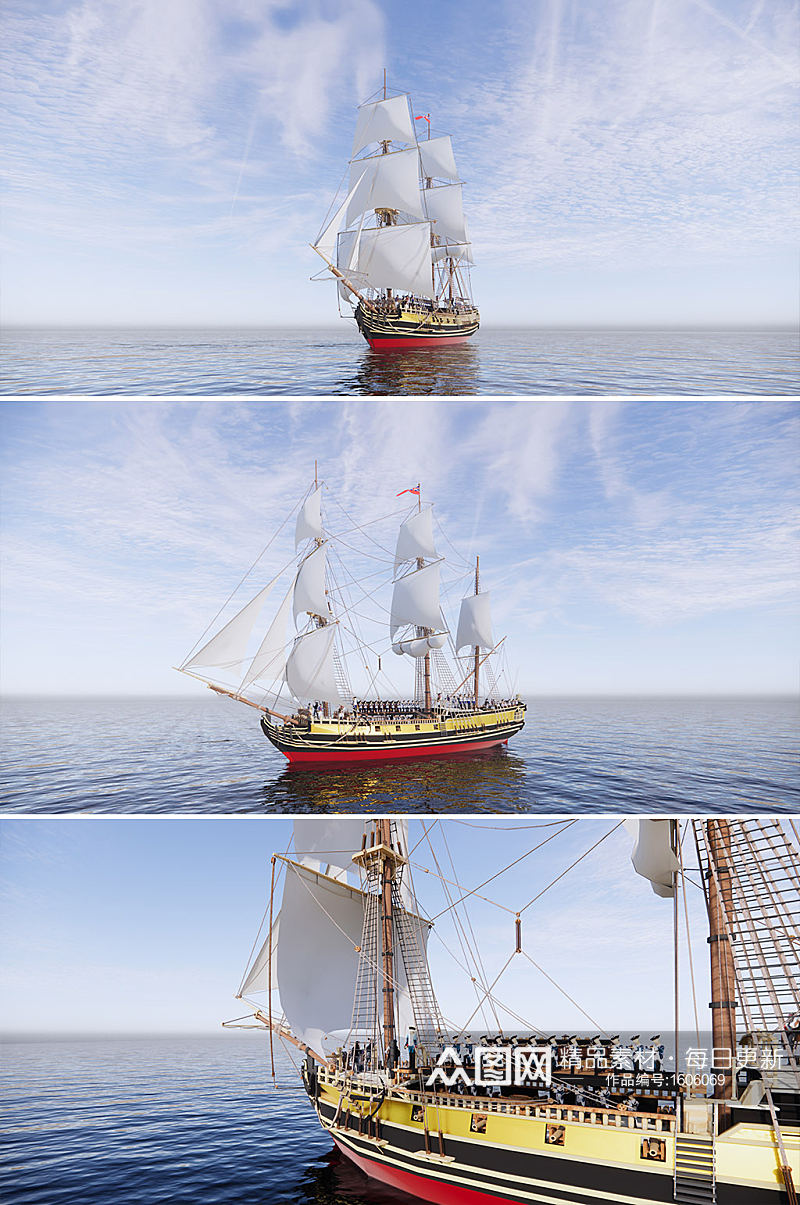 西班牙帆船战舰模型素材