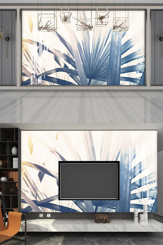 手绘简约现代背景墙-众图网