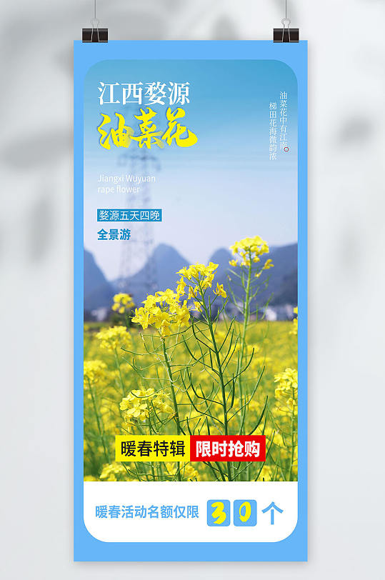 花季 简约清新油菜花春季旅游地产宣传海报