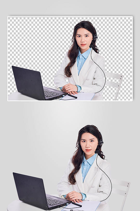 职场客服女士电脑商务职业人物摄影免抠图