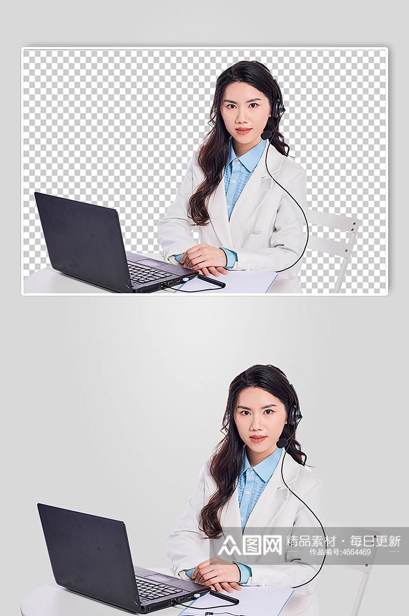 职场客服女士电脑商务职业人物摄影免抠图素材