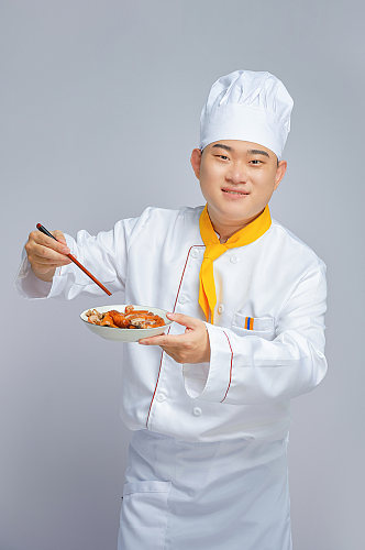 餐饮职场商业厨师服拿烤鸭人物摄影精修图片